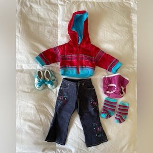 American Girl Doll early 2000s Outfit with Red Zip-Up Y2K